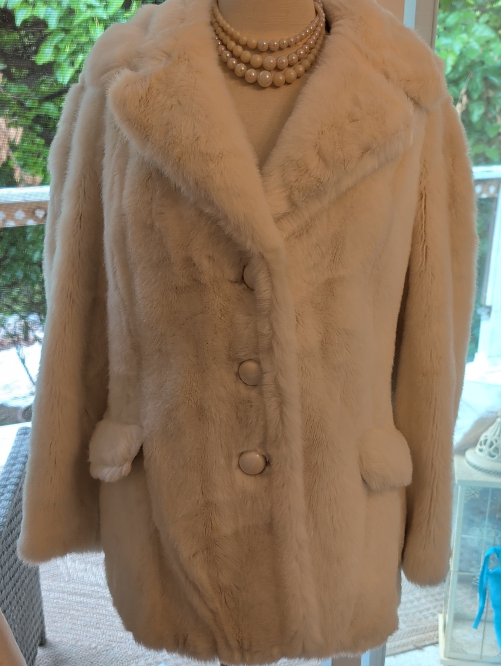 Cream Faux Fur Pea Coat for Women - Soft Plush Winter Jacket